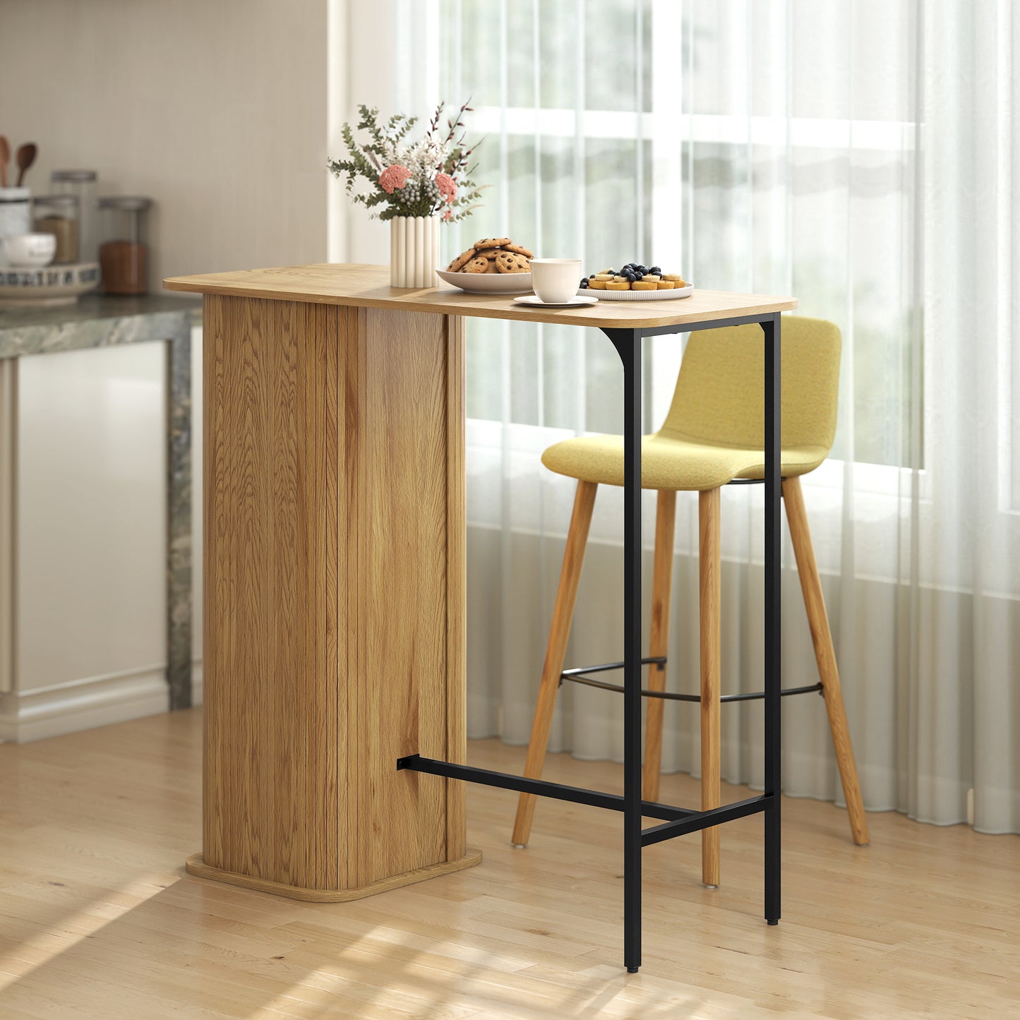 Table bar tambour 3 tablettes latérales rectangulaire