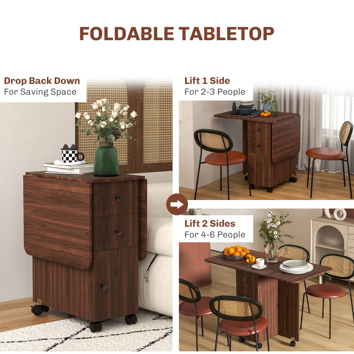 Table à manger pliante escamotable avec rangement — Roulettes