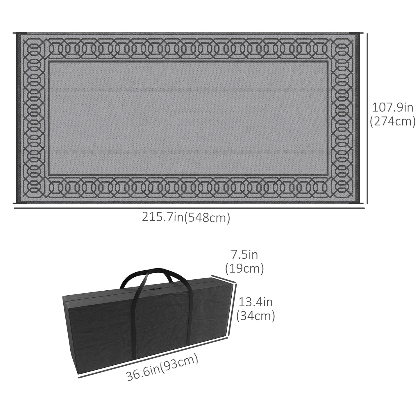 Tapis extérieur portable réversible 274 x 549 cm — noir