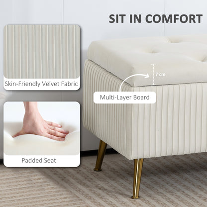 Banc coffre rembourré avec pieds dorés 109 cm