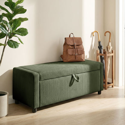 Banc de rangement capitonné en velours côtelé
