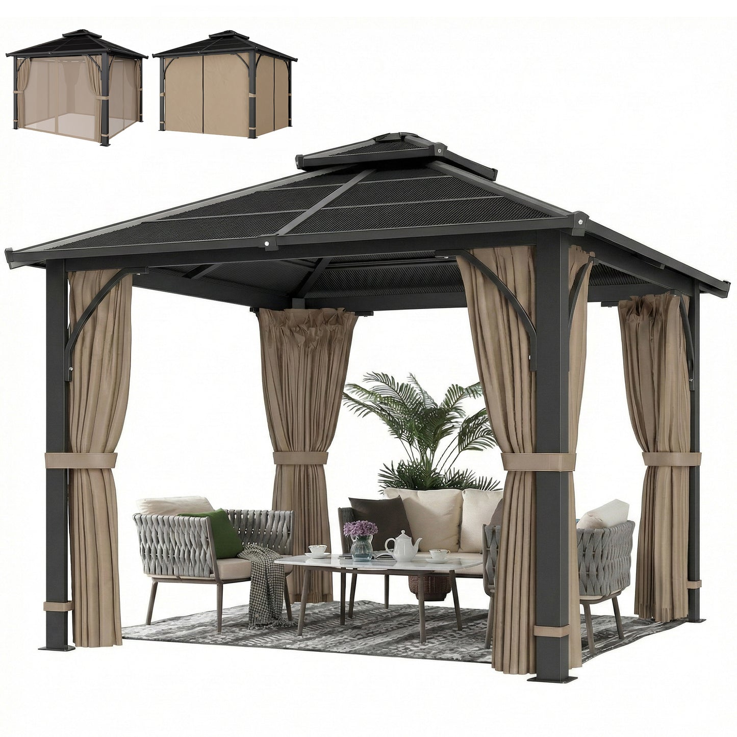 Gazebo toit rigide 10' x 10' polycarbonate double niveau