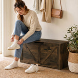 Coffre de rangement rustique à charnières de sécurité 100 cm