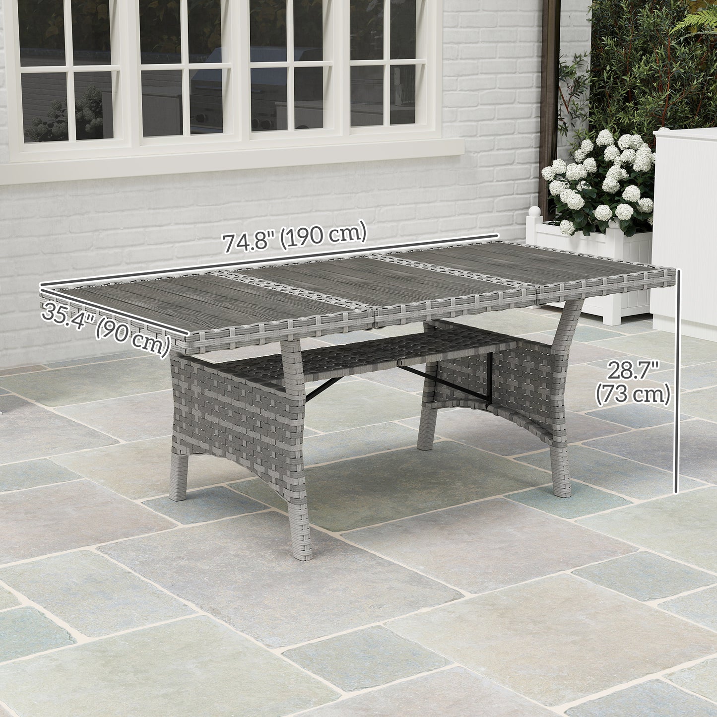 Table de patio à manger pour 6-8 personnes avec tablette
