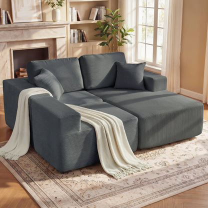 Sofa sectionnel modulaire 2-en-1 forme L en velours côtelé
