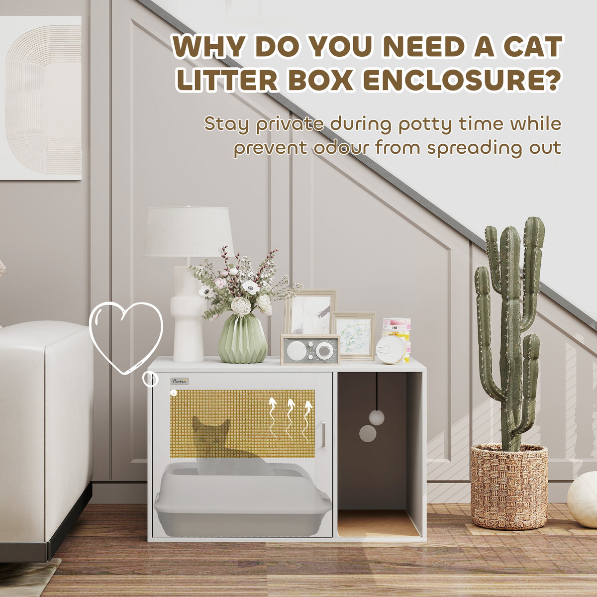 Meuble litière pour chat style boho