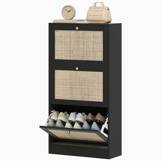 Armoire à chaussures rotin 3 tiroirs 18 paires