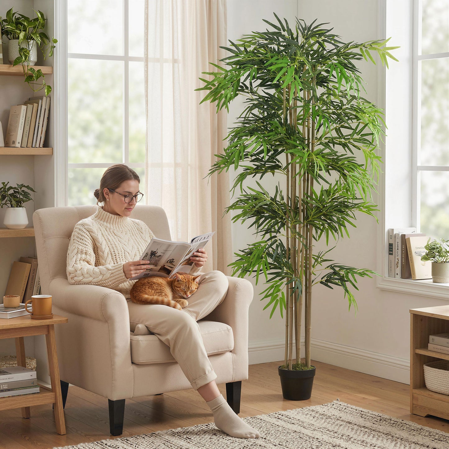 Bambou artificiel 8 troncs 1095 feuilles pot inclus