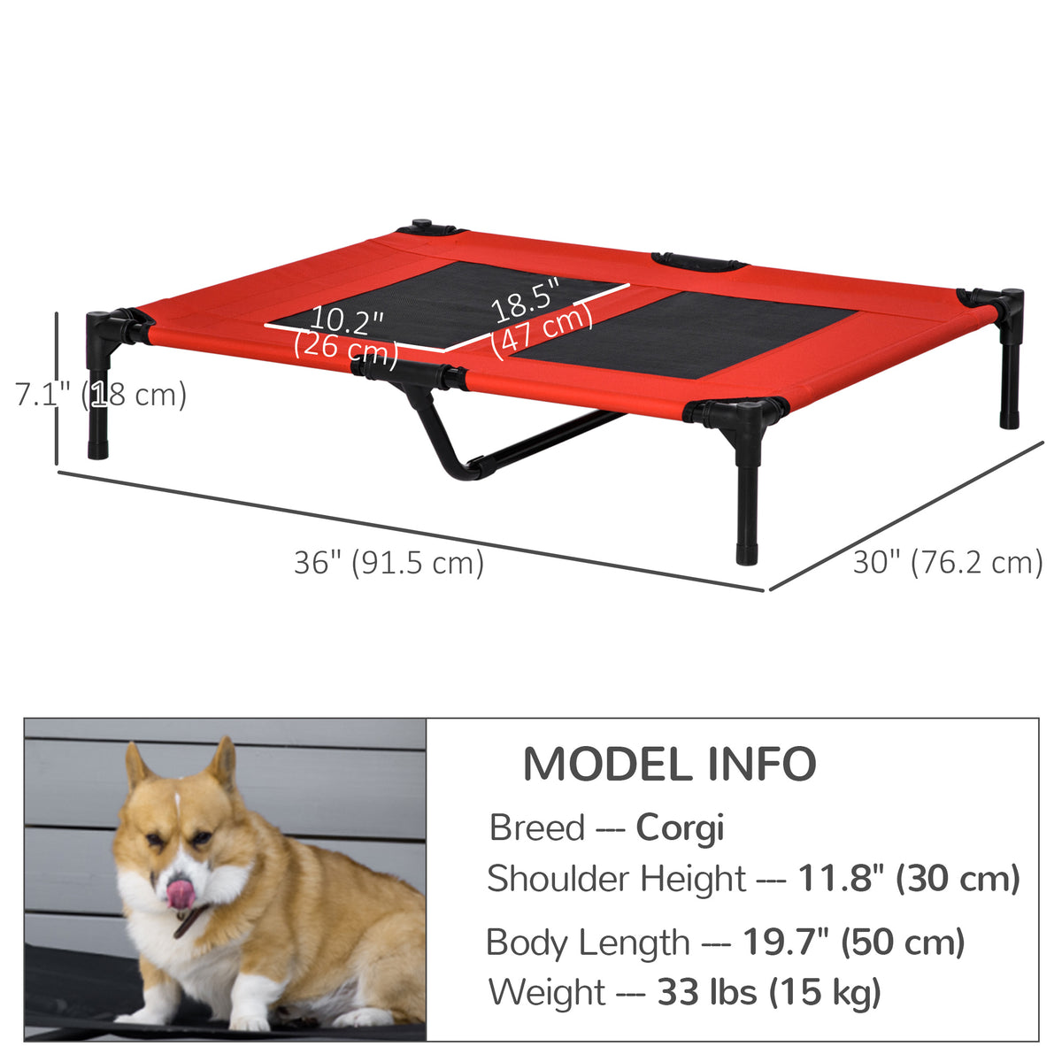 Lit surélevé pour chiens XL 91 x 76 cm