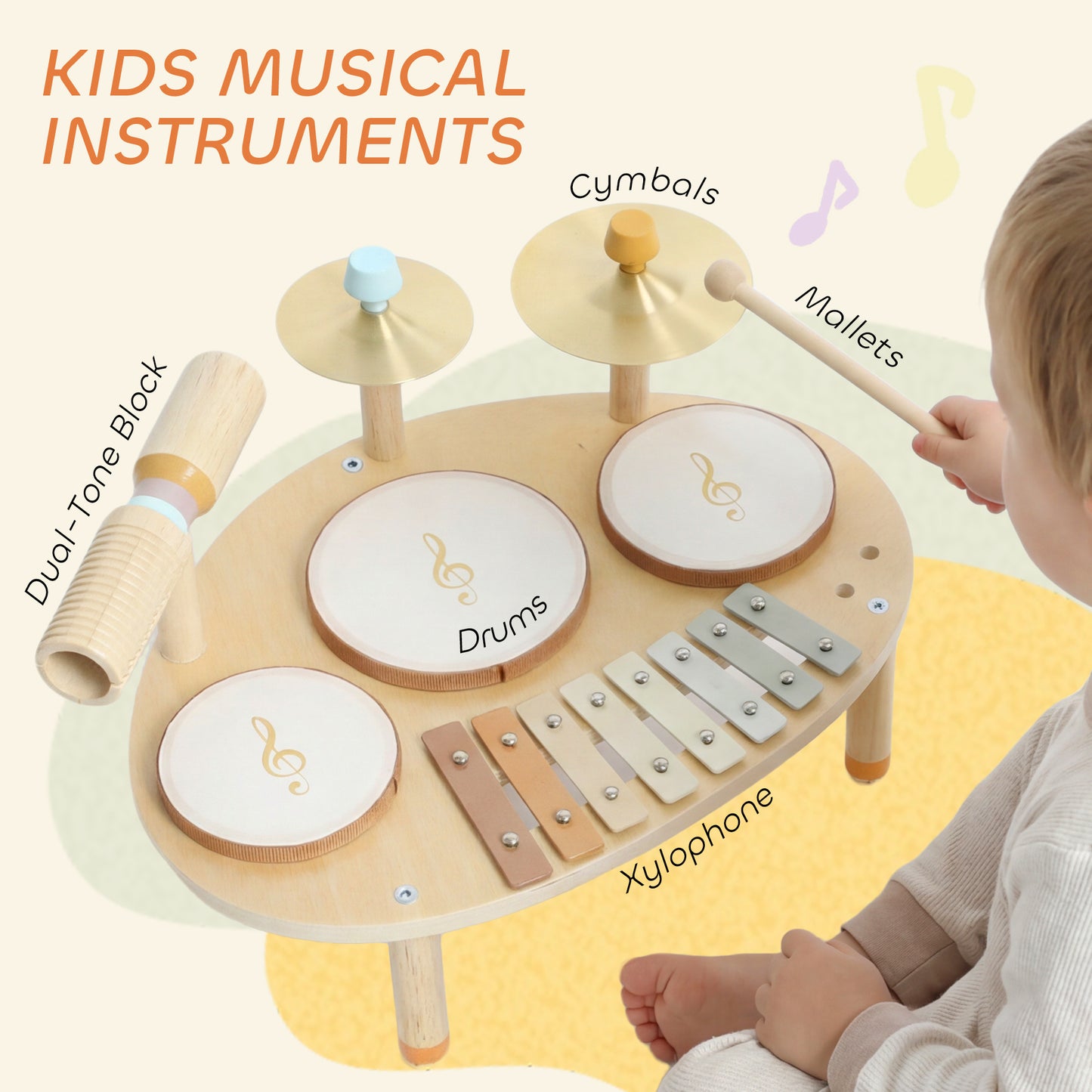 Station musicale 4-en-1 pour tout-petits en bois