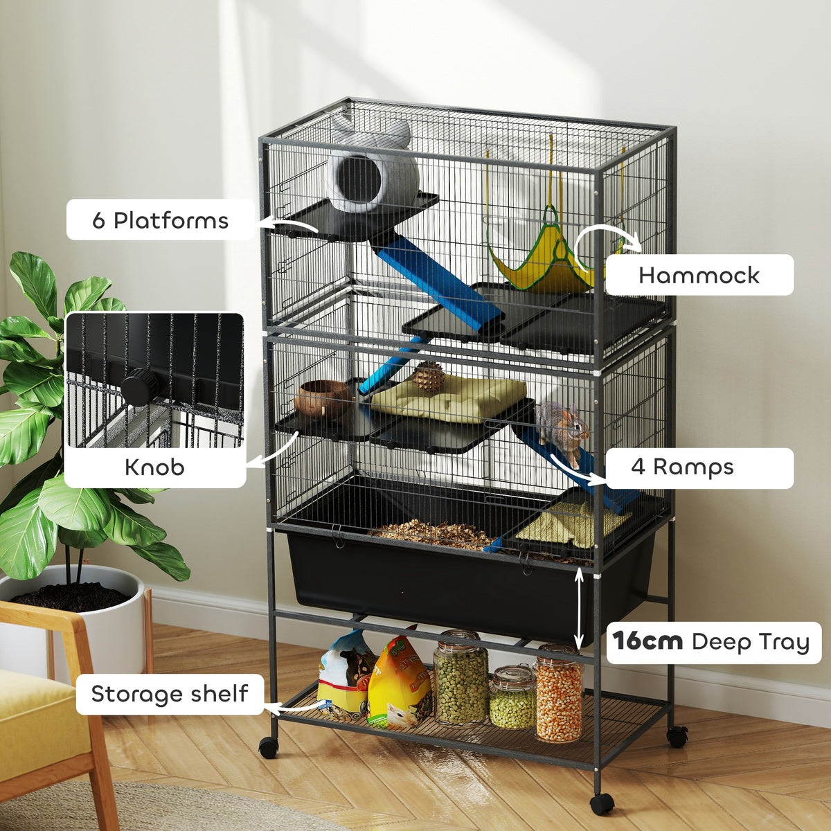 Cage pour petits animaux sur roulettes 150.5 cm