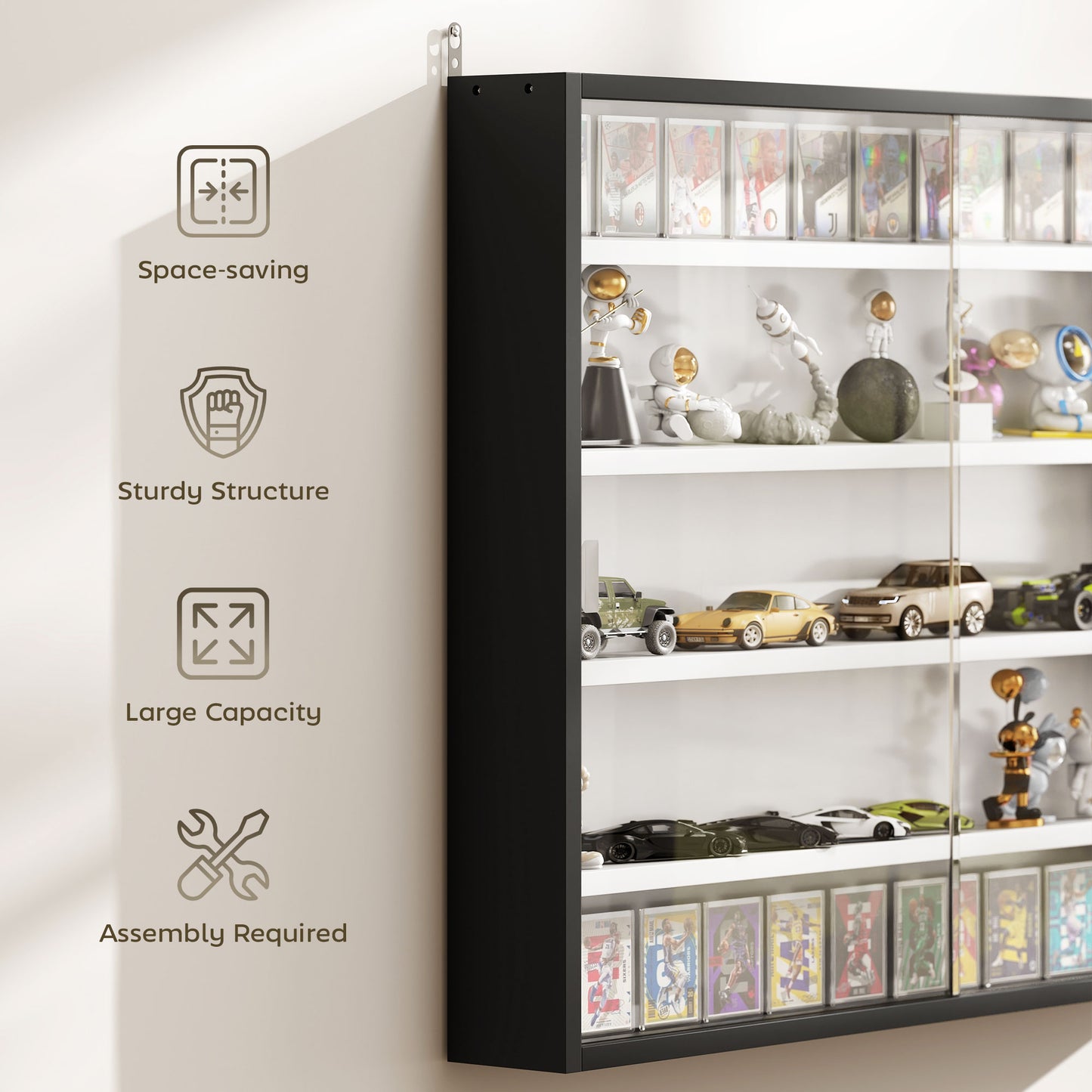 Vitrine murale 5 tablettes avec 2 portes en verre