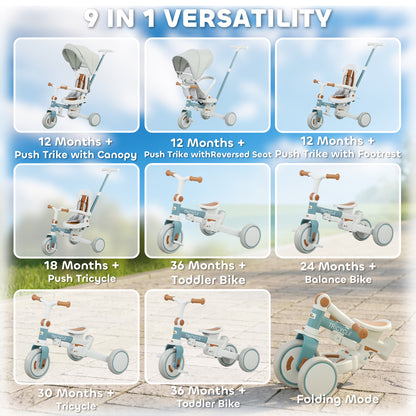 Tricycle évolutif 9-en-1 avec harnais de sécurité