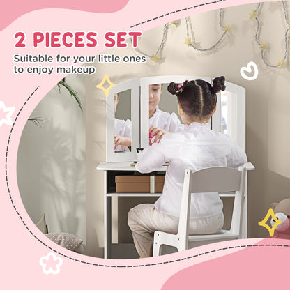 Coiffeuse pour enfants 2 en 1 avec miroir et tabouret