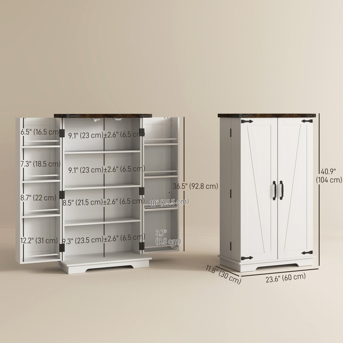 Armoire de cuisine style champêtre avec tablettes réglables