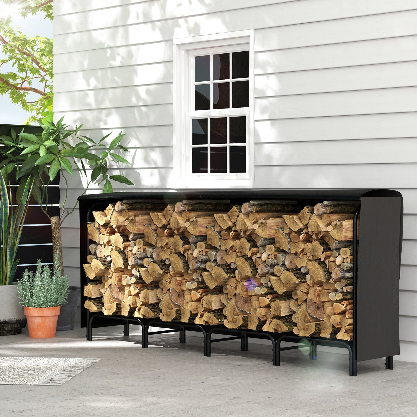 Râtelier à bûches extérieur avec housse, capacité 200 kg