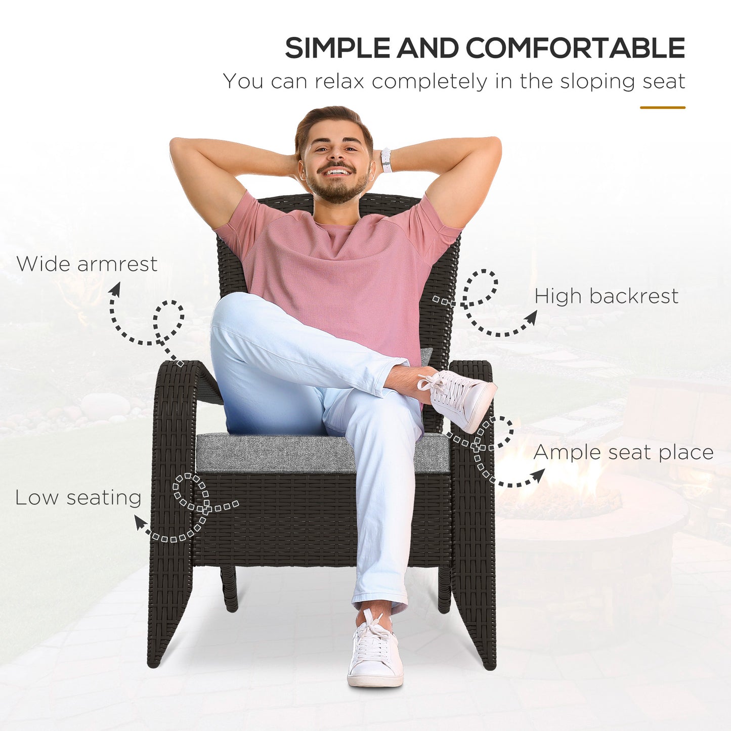 Fauteuil Adirondack rotin extérieur avec coussins