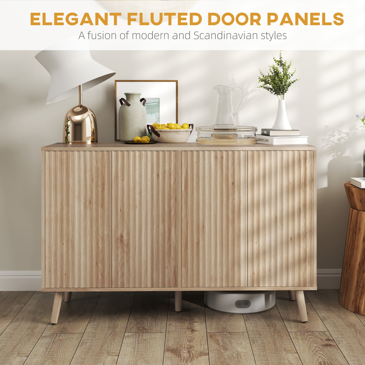 Buffet bahut cannelé moderne avec tablettes ajustables