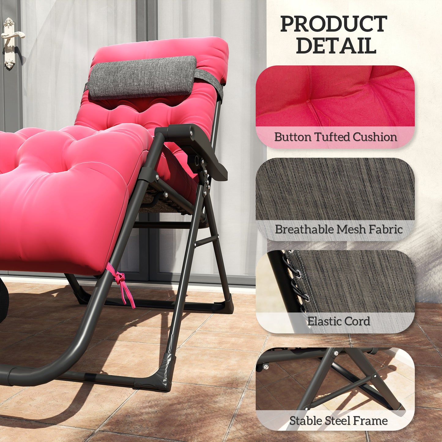 Chaise longue pliante rembourrée avec porte-gobelet