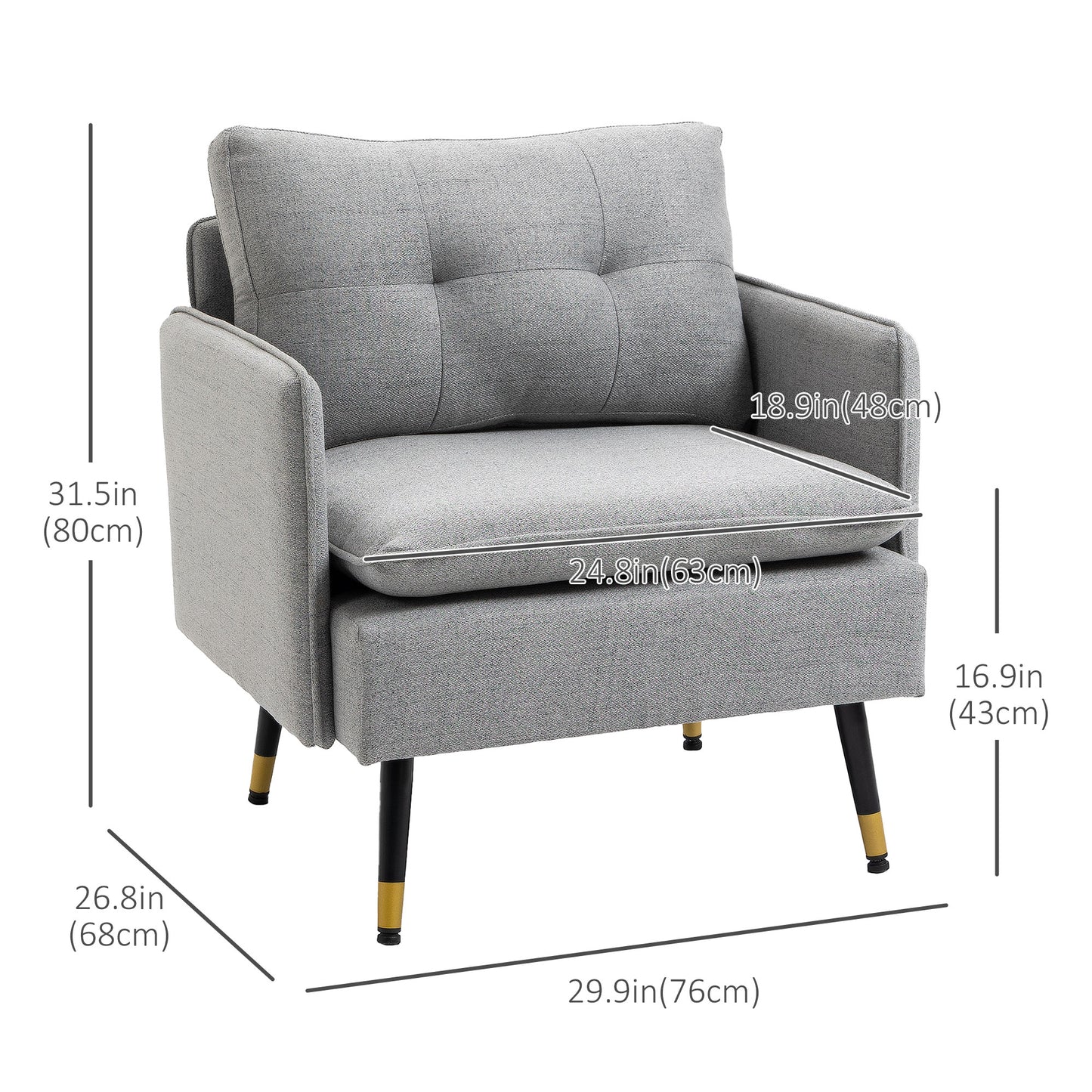 Fauteuil d'accent rembourré dossier capitonné pieds acier