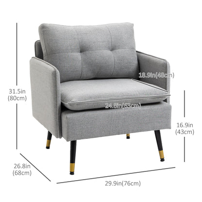 Fauteuil d'accent rembourré dossier capitonné pieds acier