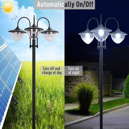 Lampadaire solaire LED 3 têtes avec jardinière
