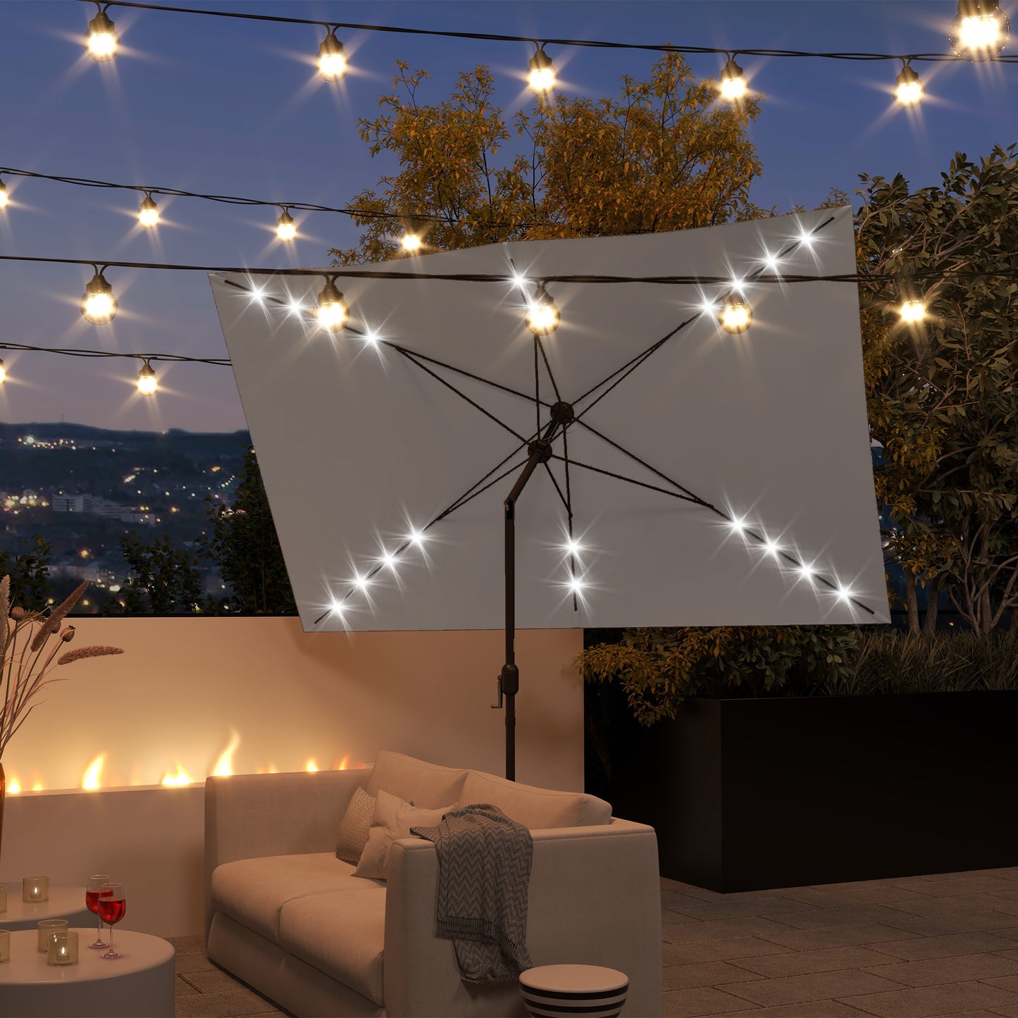 Parasol de patio rectangulaire avec éclairage DEL solaire 195x295cm