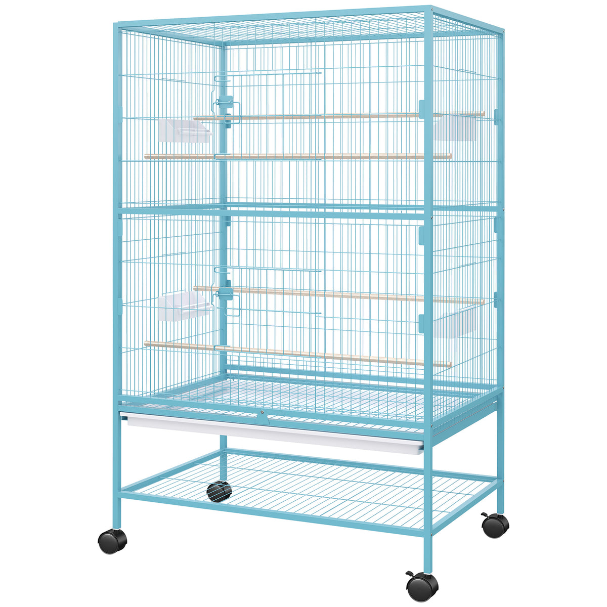 Grande cage à oiseaux en acier avec roulettes et perchoirs