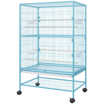 Grande cage à oiseaux en acier avec roulettes et perchoirs
