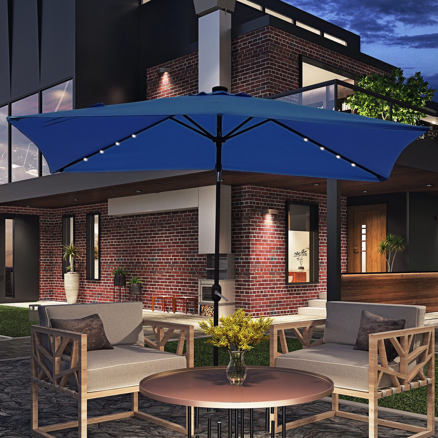 Parasol rectangulaire 6' x 10' avec éclairage LED solaire