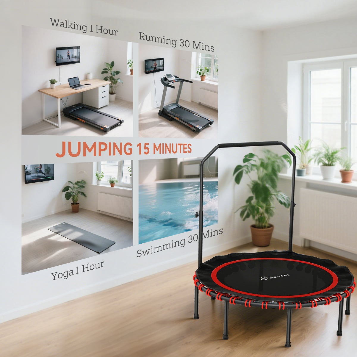 Mini trampoline pliable d'intérieur avec poignée réglable