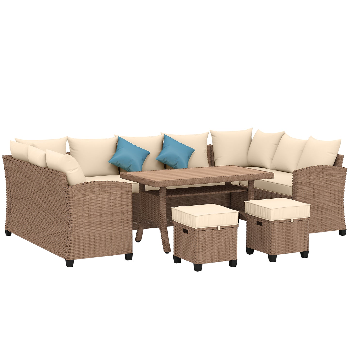 Outsunny 6-Piece Patio Set - Outdoor PE Rattan Furniture Khaki