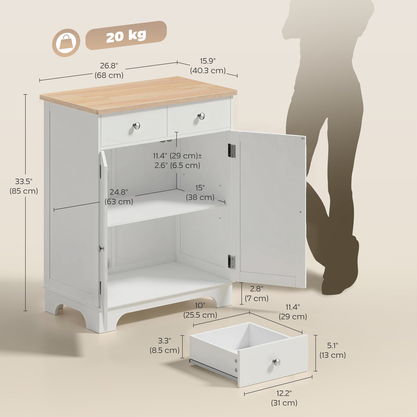 Buffet de cuisine avec tiroirs et étagère ajustable