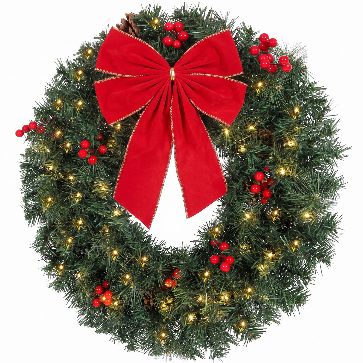 Couronne de Noël artificielle pré-éclairée 61 cm