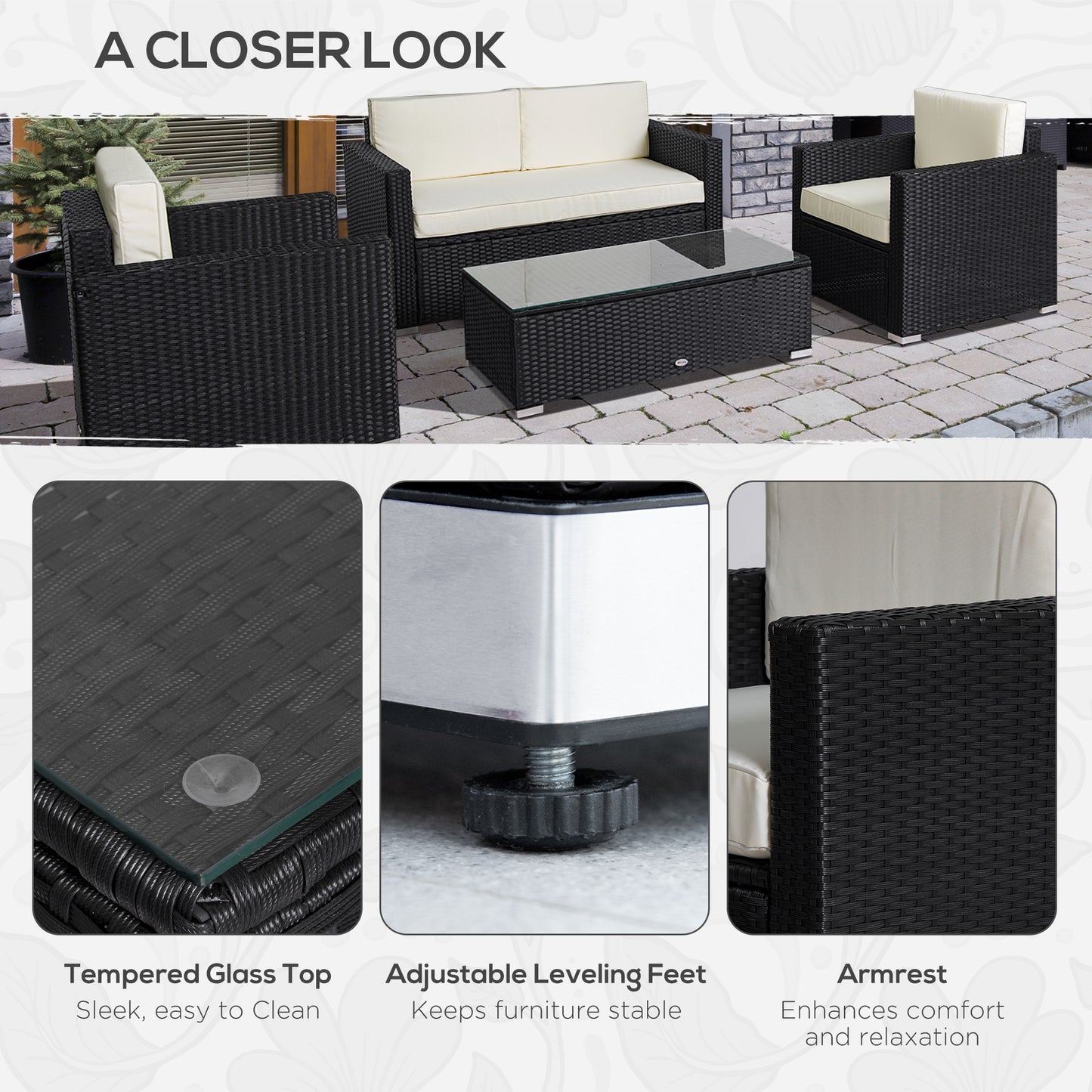 Ensemble sectionnelle patio 4 pièces rotin tressé
