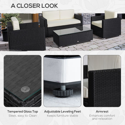 Ensemble sectionnelle patio 4 pièces rotin tressé