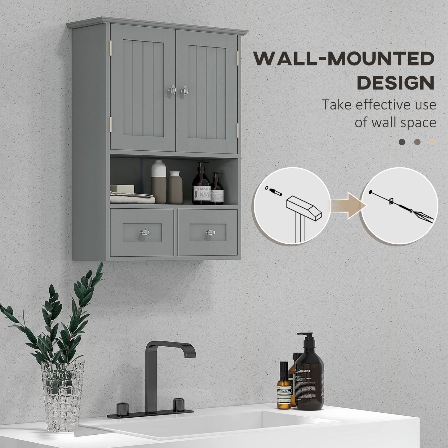 Armoire murale salle de bain avec tiroirs et étagère