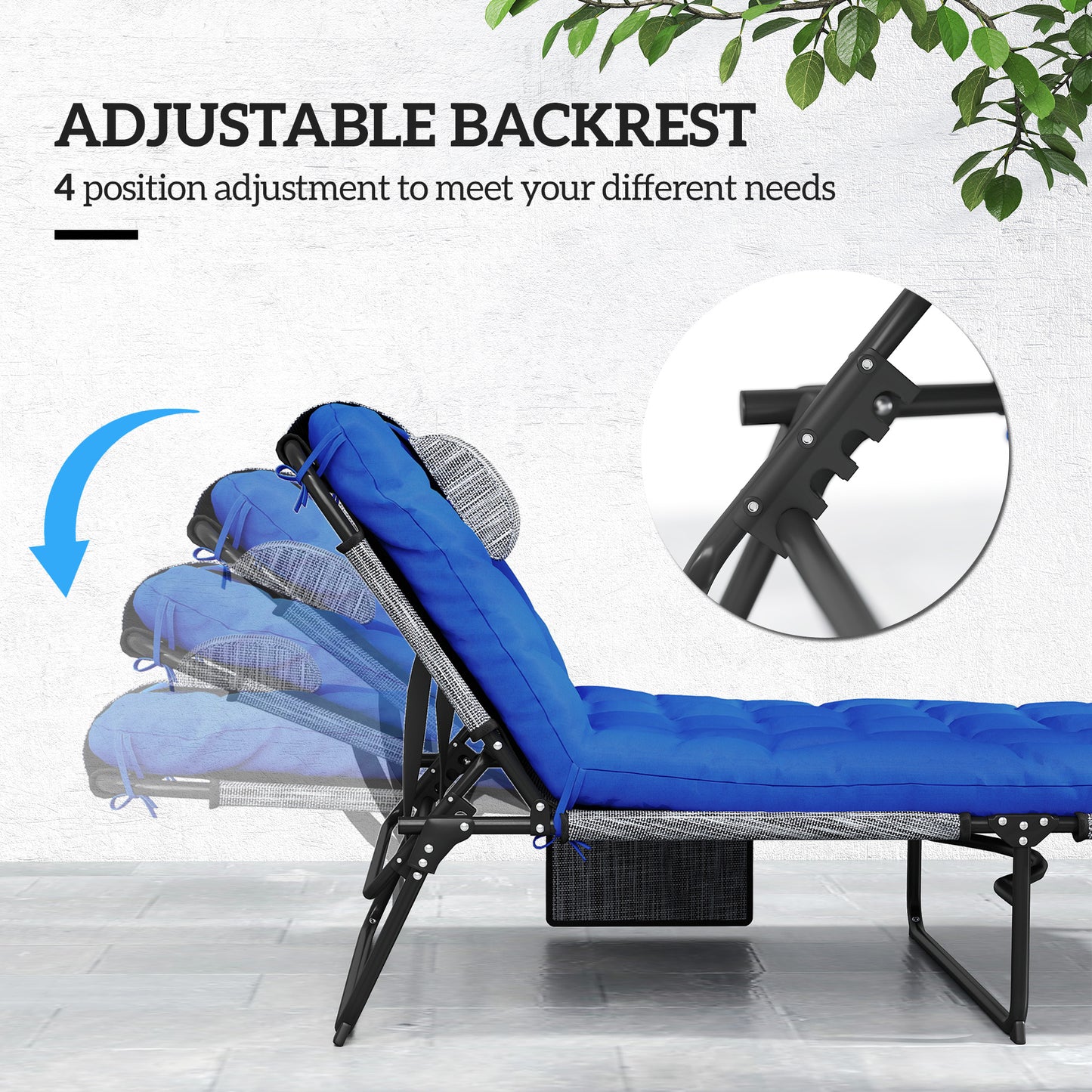 Chaise longue pliante 4 positions avec coussin