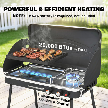 Barbecue-réchaud de camping 2-en-1 portable 20 000 BTU