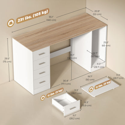 Bureau informatique avec 4 tiroirs et tablette mobile