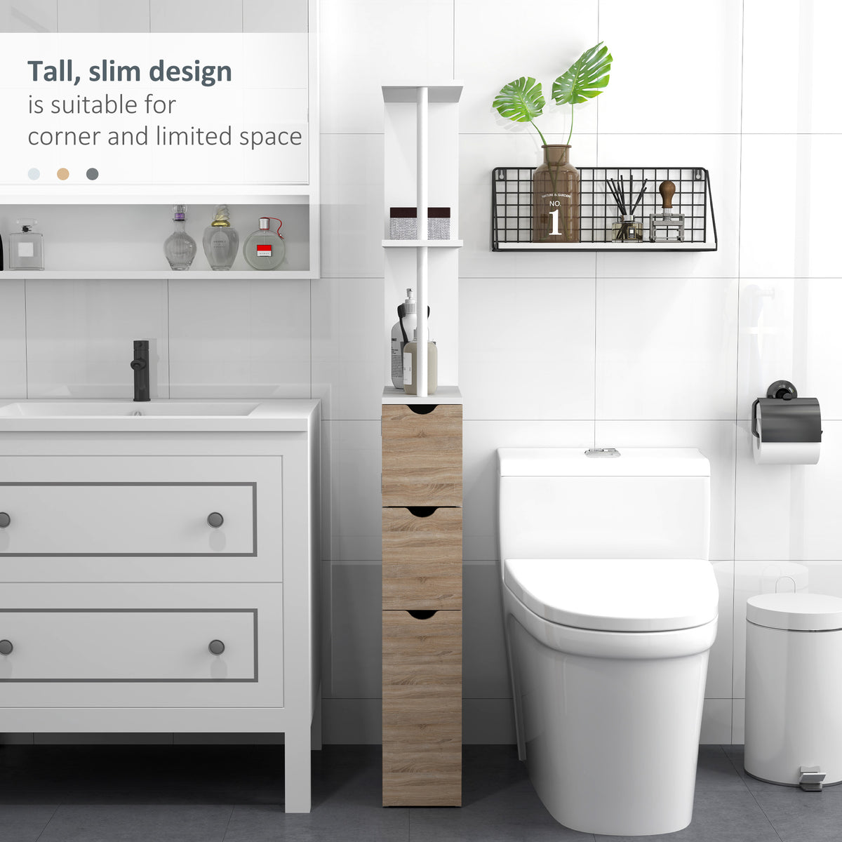 Meuble de rangement étroit pour salle de bains en bois