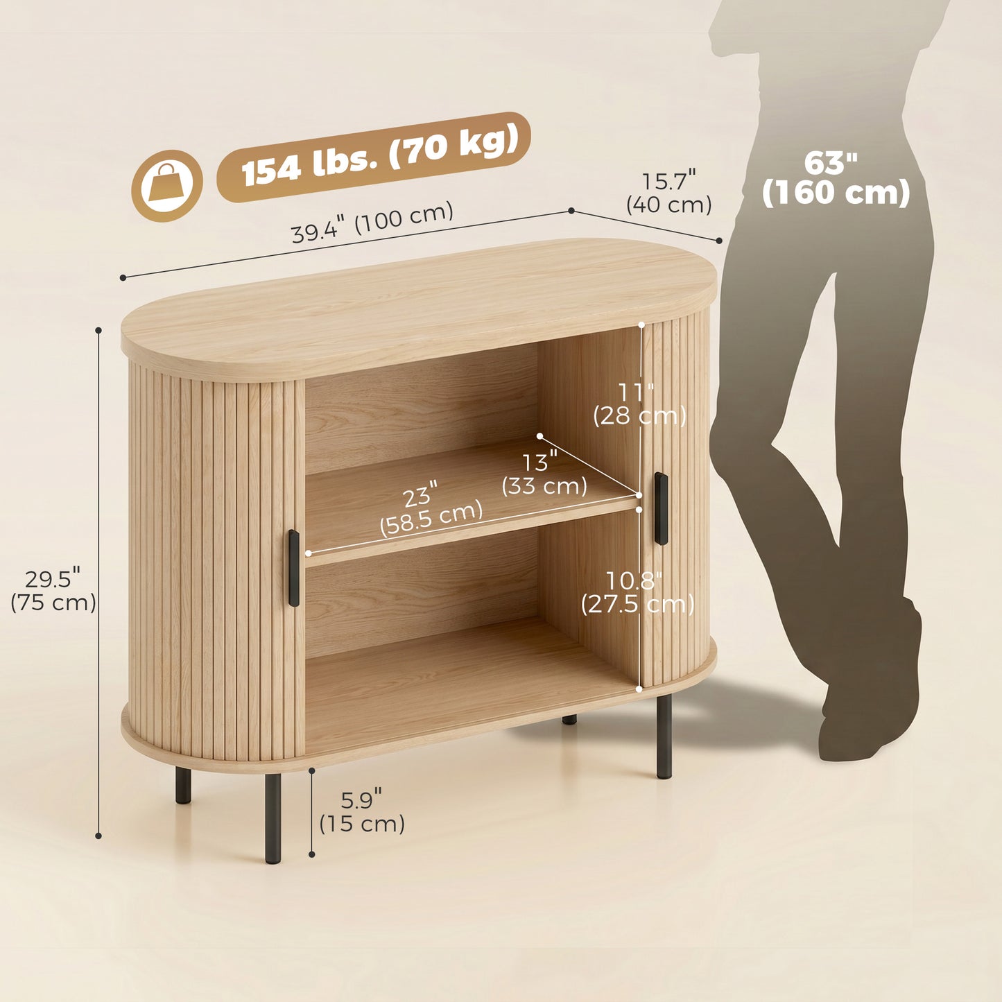 Buffet bas portes tambour coulissantes rangement ajustable