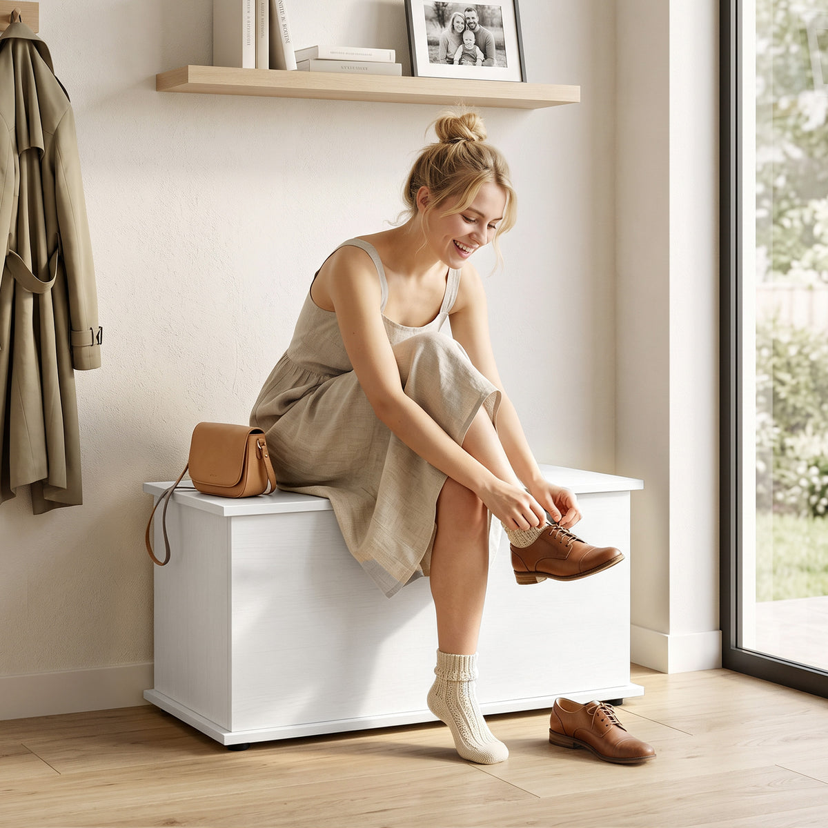Coffre de rangement relevable en bois composite de 80 cm