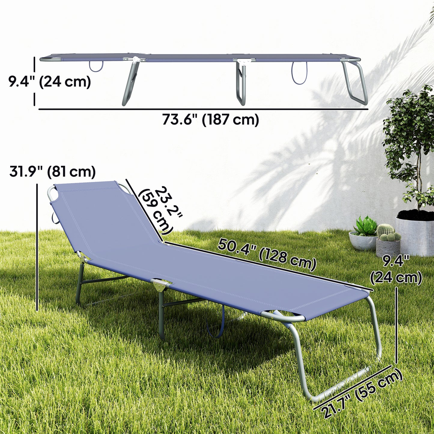 Chaise longue pliante extérieure à dossier réglable