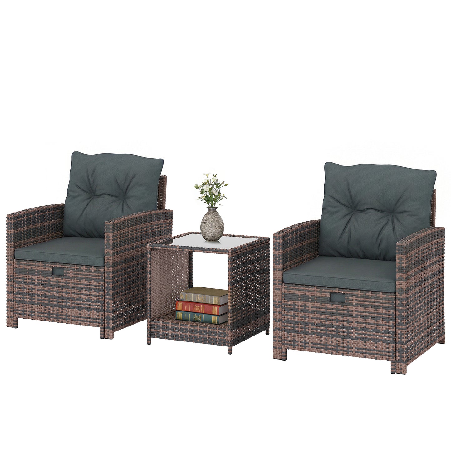 Outsunny 5-Piece Rattan Patio Set - Chairs + Ottomans + Glass Table