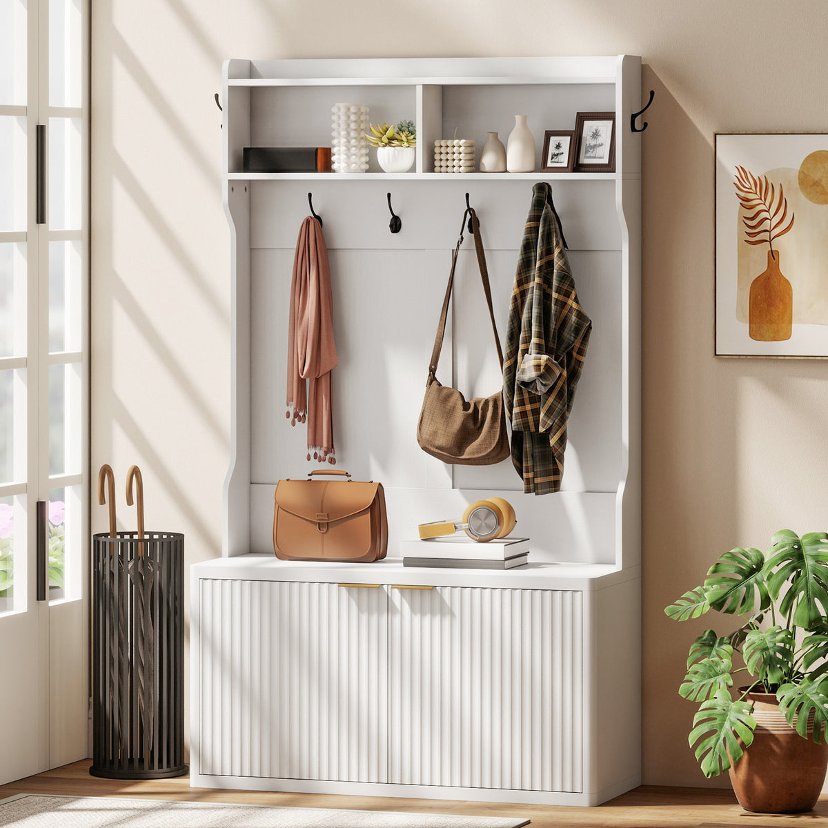 Meuble d'entrée 4-en-1 avec banc à chaussures