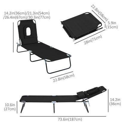 Chaise longue pliante avec trou visage ajustable