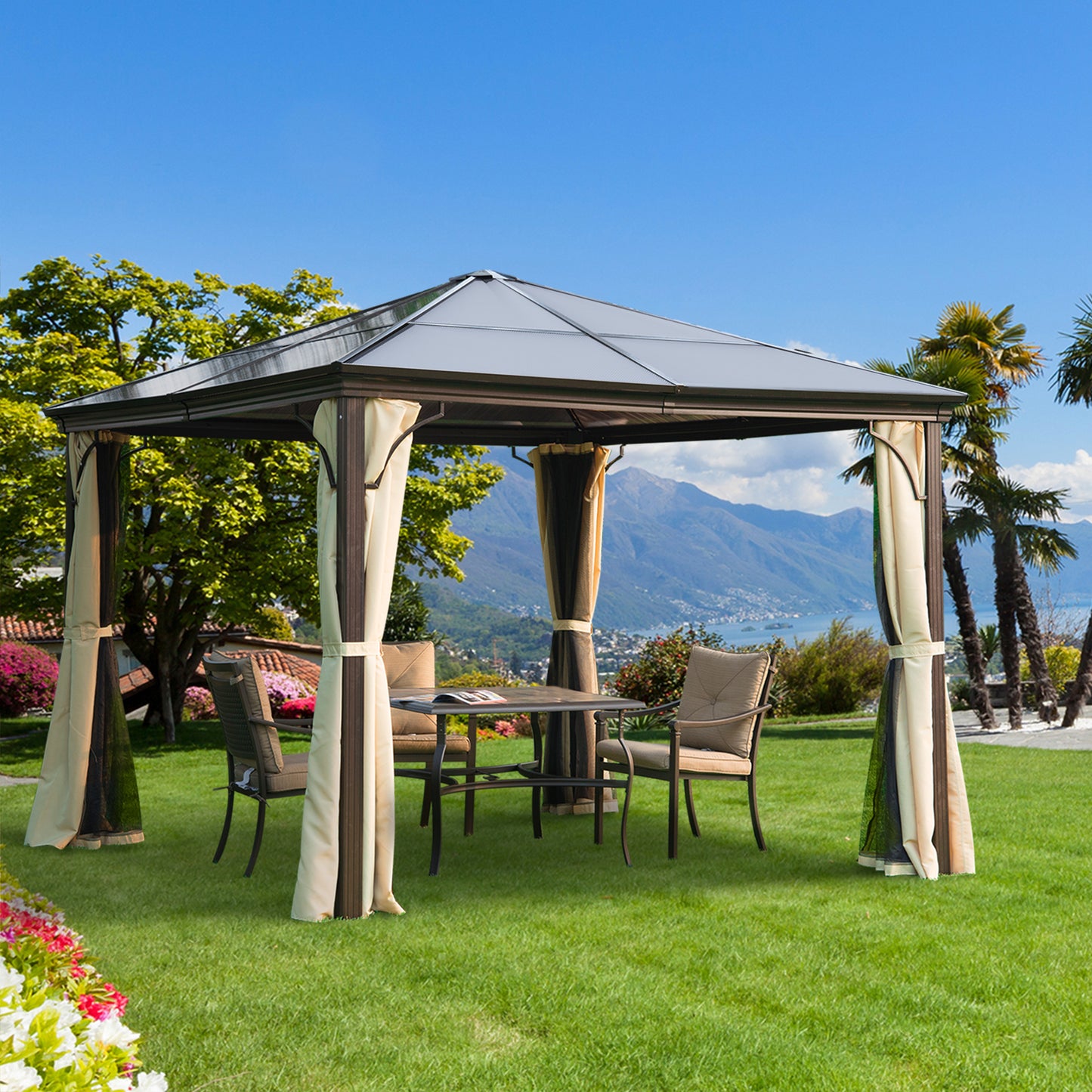 Gazebo à toit rigide polycarbonate 305 x 365 cm