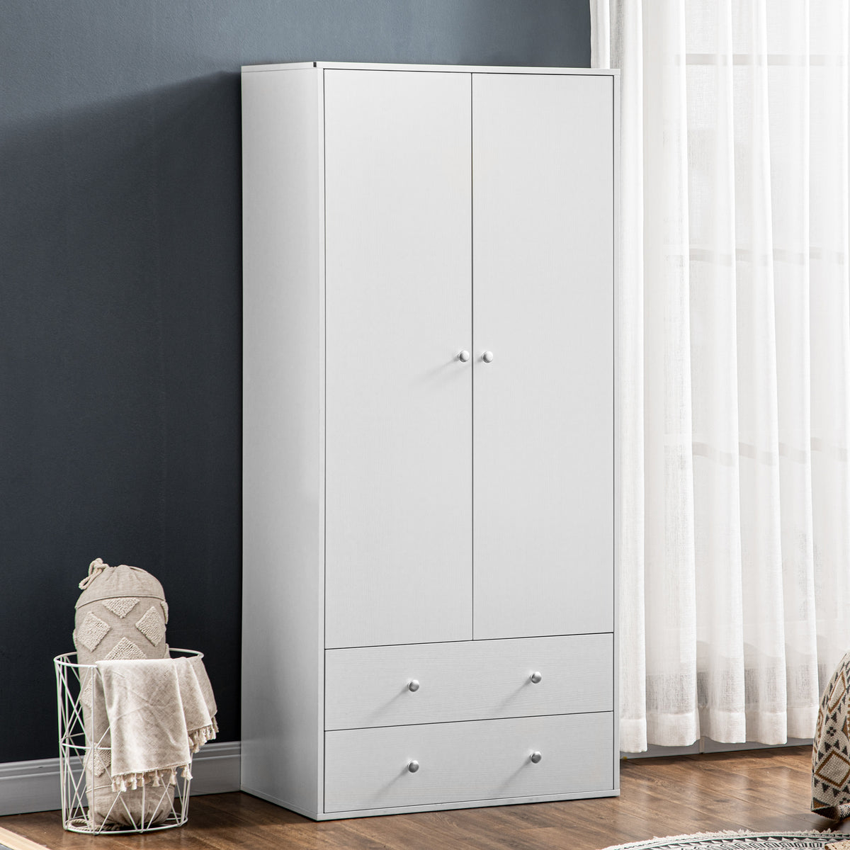 Armoire 2 portes 2 tiroirs 180 cm — Noyer