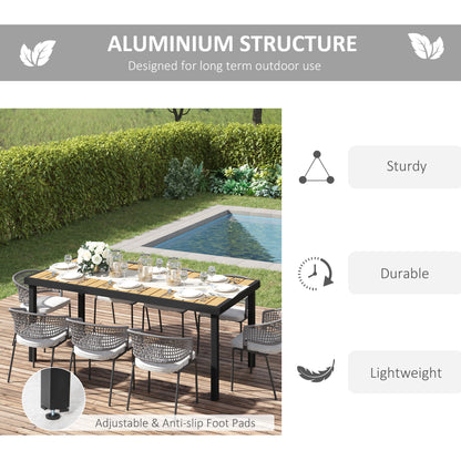 Table de jardin rectangulaire 8 personnes, plateau effet bois